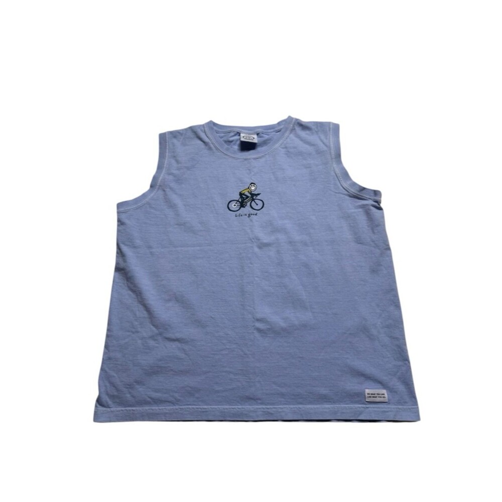Vintage Y2K Life Is Good Jake On A Bike Blue Sleeveless Muscle Tee Tank Rare L
